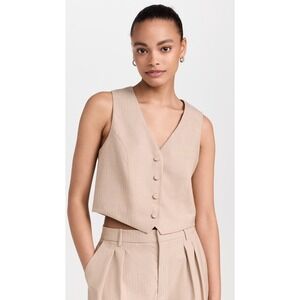 WAYF Layla Womens Pinstripe Tailored Waistcoat Vest Tan Brown Small 71295WCH-HMI